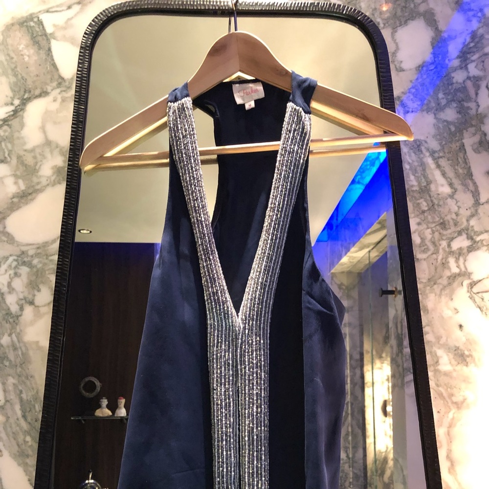 Parker Vest/ top in silk navy blue